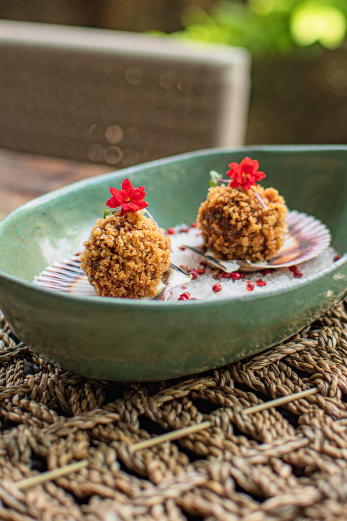 ALMOCO ARANCINI DE POLVO COM MAIONESE DE ERVAS