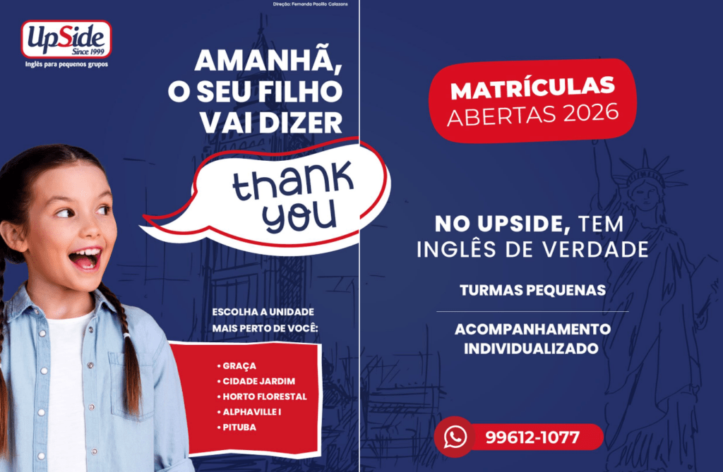 As matrículas 2026 do UpSide English estão abertas e a proposta da escola vai além do ensino tradicional de inglês. 