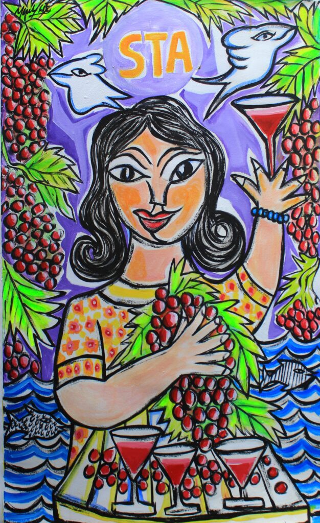 Rotulo de vinho tinto da Vinicola Santa Catarina em Mallorca Reproducao