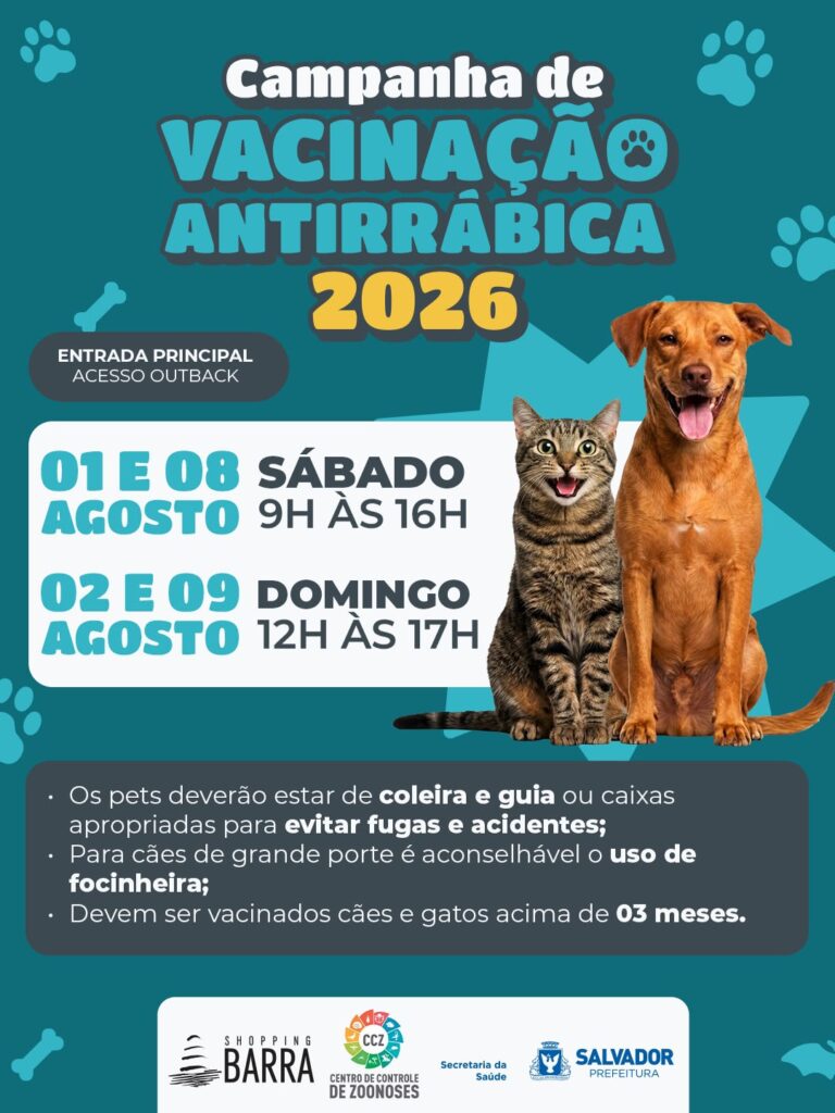 Cães e gatos podem receber vacina antirrábica no Sh. Barra 2 vacina raiva shopping barra